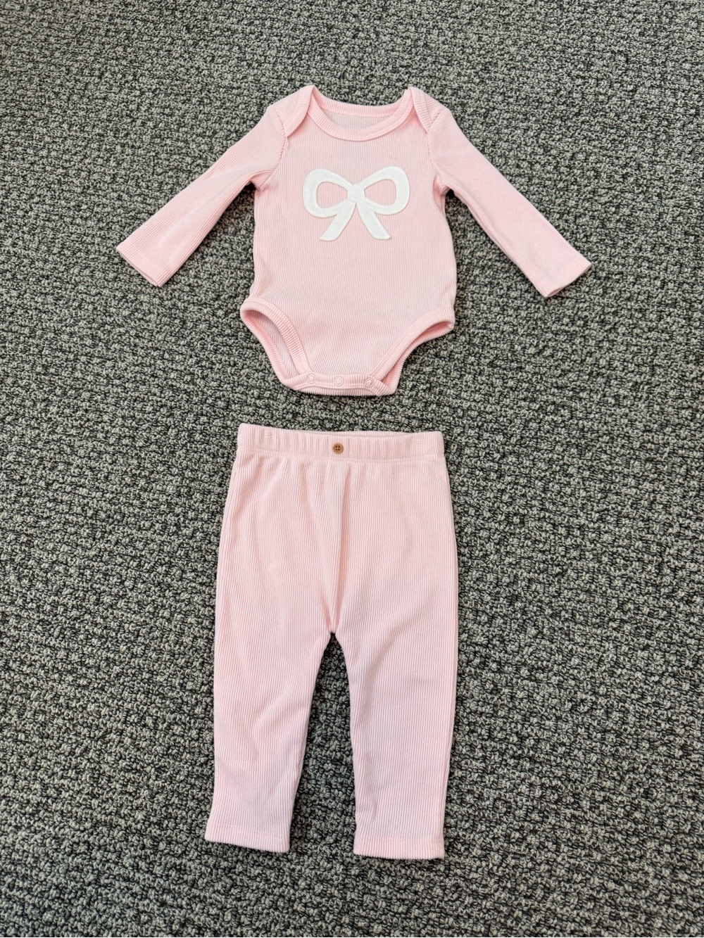 Baby Pink Ribbed Two-Piece Set with Bow Accent (NWOT)